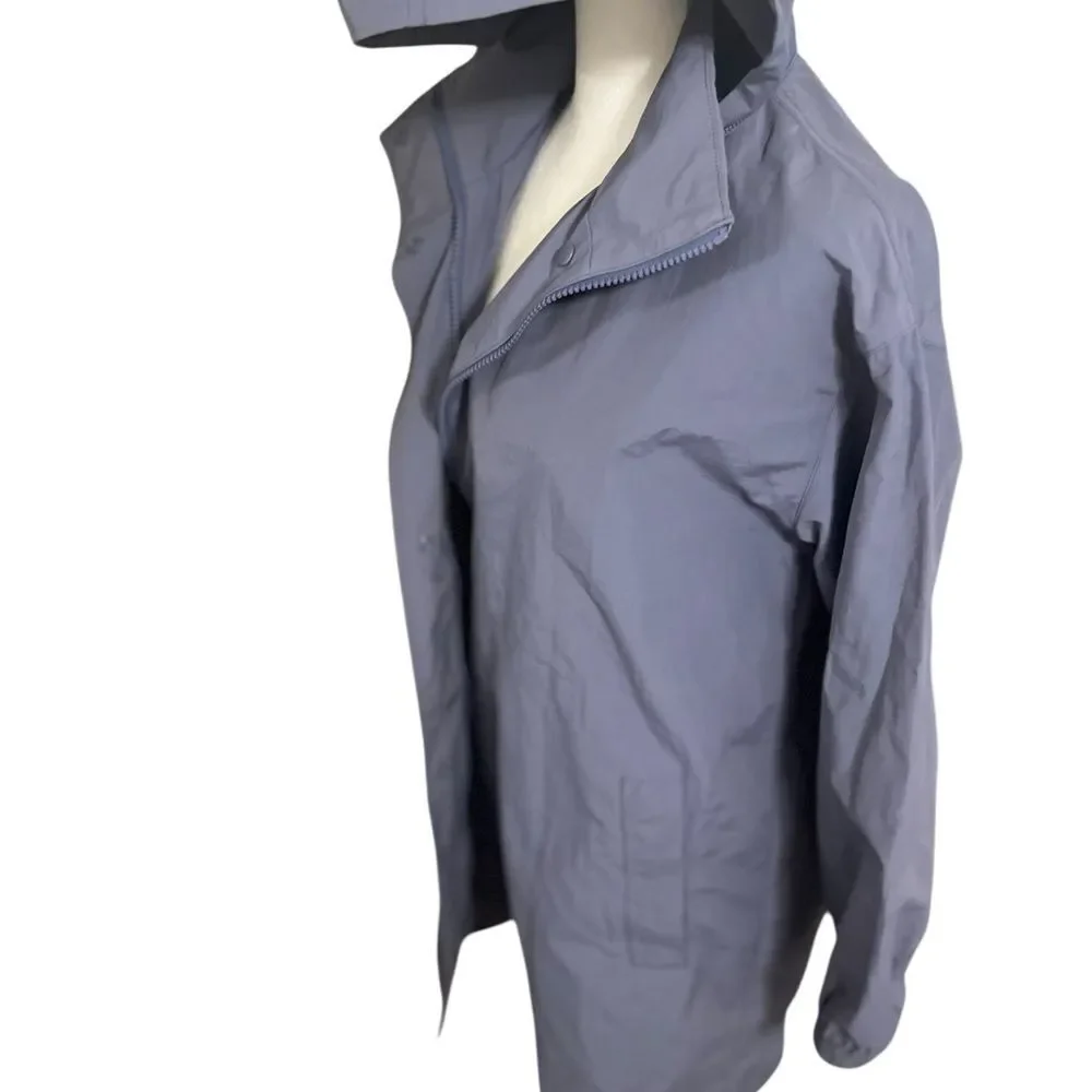 Eileen Fisher Stand Collar Hidden Hood Organic Cotton Blend Coat In Twilight Xs - Picture 3 of 14